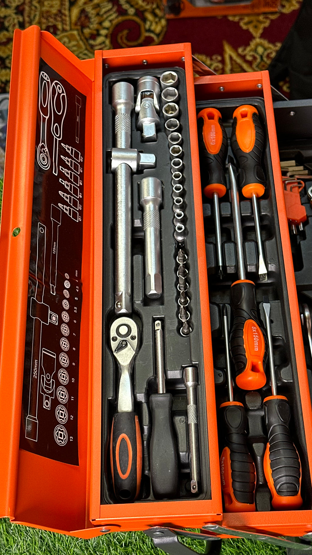 85-Piece Professional Tool Set with Heavy-Duty Metal Toolbox | 1/4” & 1/2” Ratchet Set