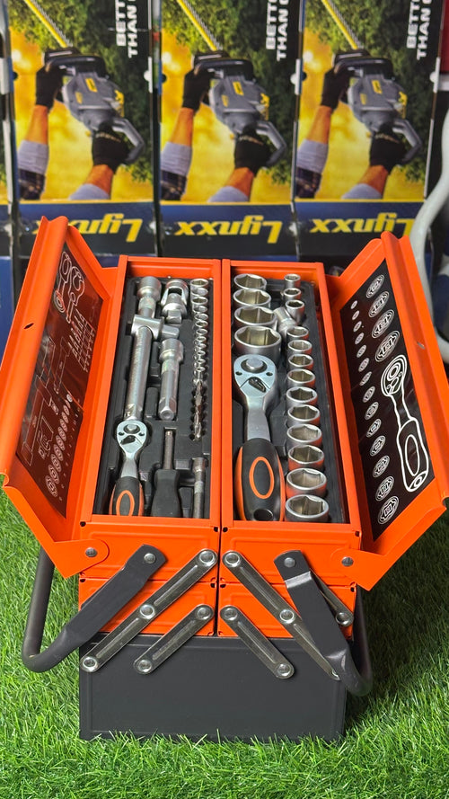 85-Piece Professional Tool Set with Heavy-Duty Metal Toolbox | 1/4” & 1/2” Ratchet Set