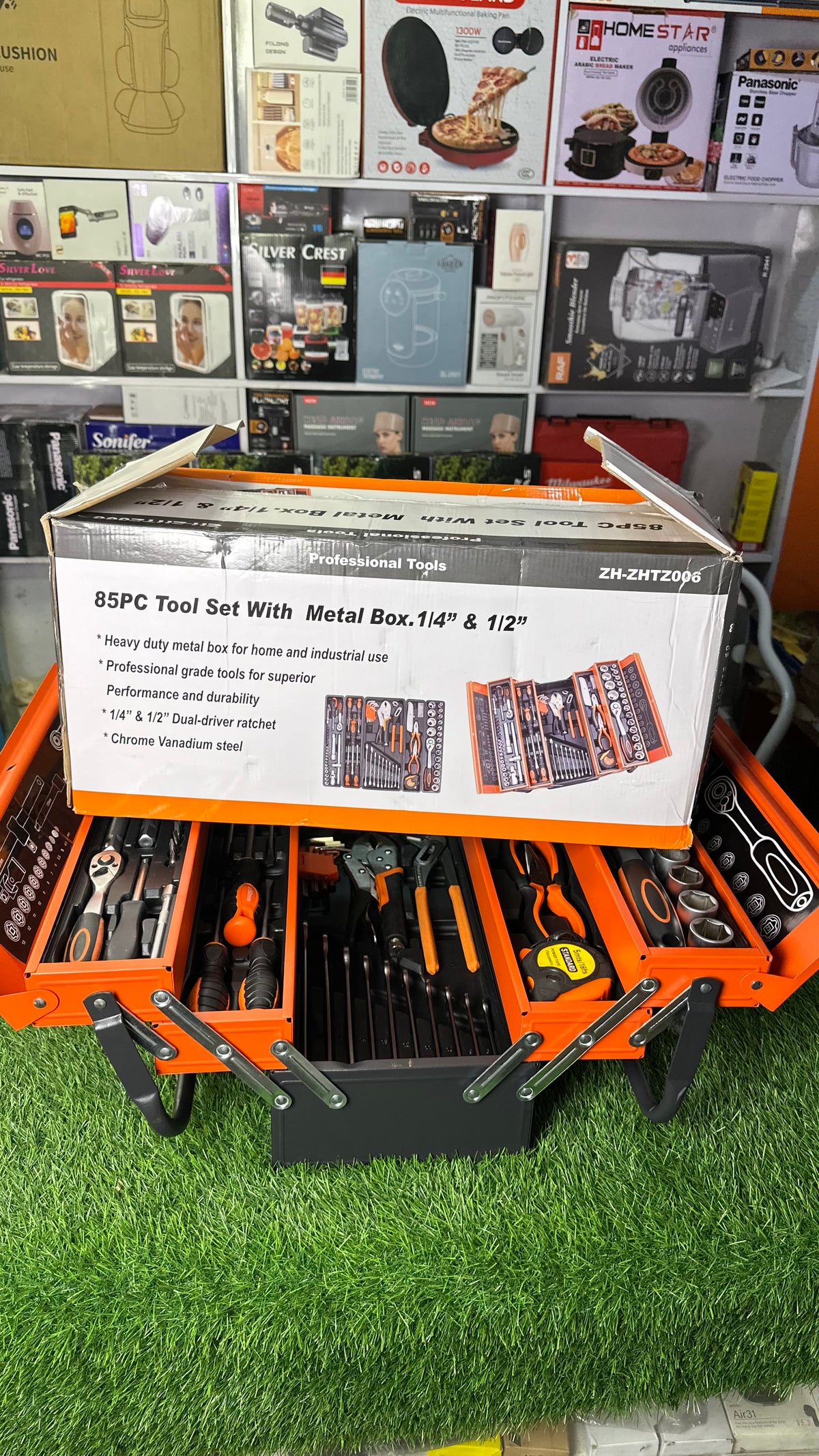 85-Piece Professional Tool Set with Heavy-Duty Metal Toolbox | 1/4” & 1/2” Ratchet Set