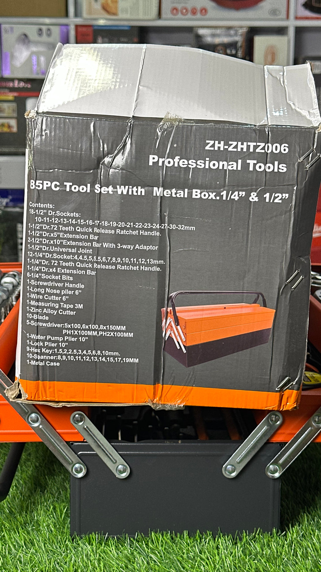 85-Piece Professional Tool Set with Heavy-Duty Metal Toolbox | 1/4” & 1/2” Ratchet Set