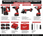 Milwaukee 4-in-1 Cordless Power Tool Combo Kit with Rotary Hammer, Drill Driver, Angle Grinder & Impact Wrench – 4 Batteries, Fast Charger & Carry Case