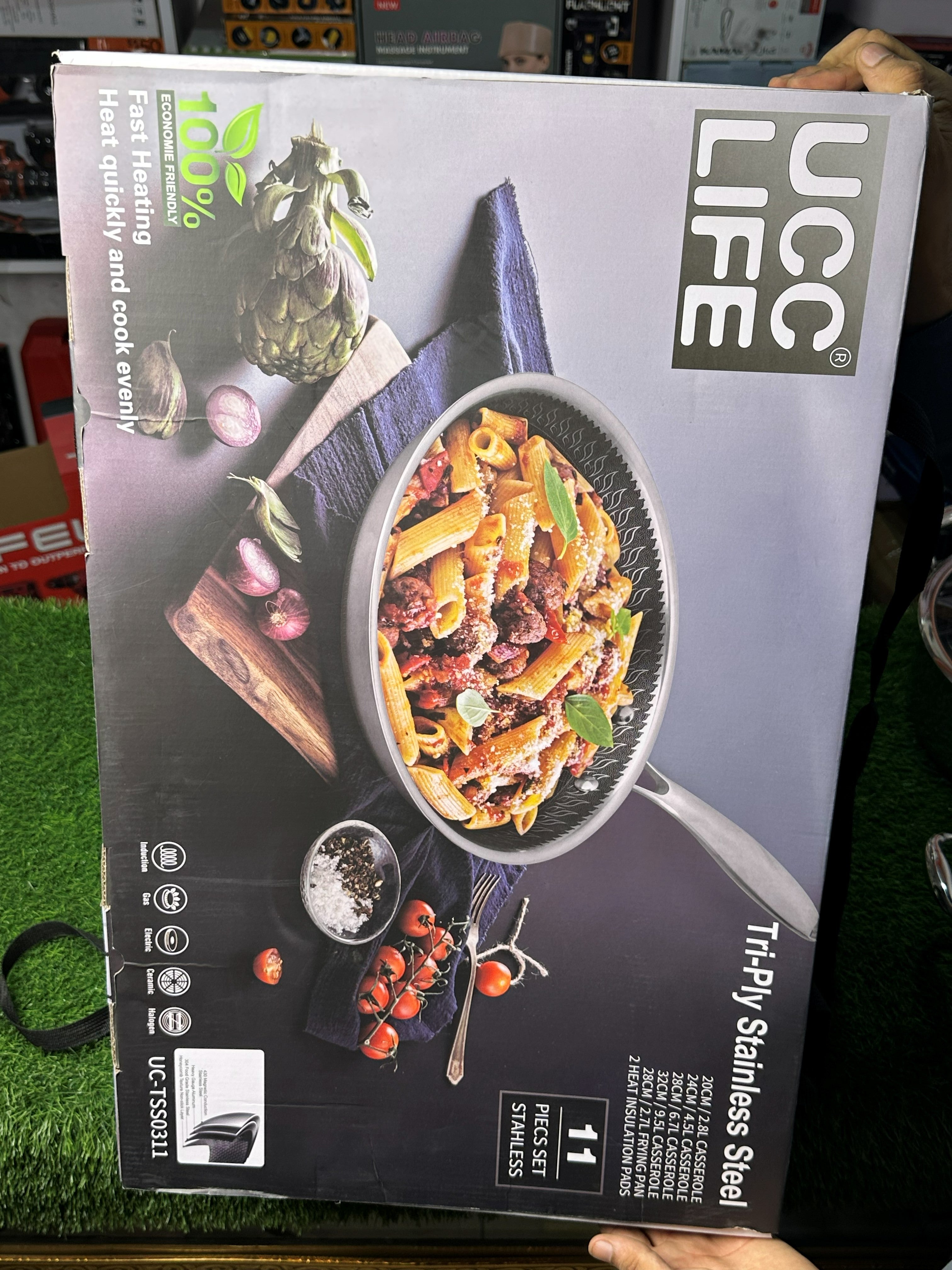 UCC Life Tri-Ply Stainless Steel 11-Piece Cookware Set | Honeycomb Non-Stick