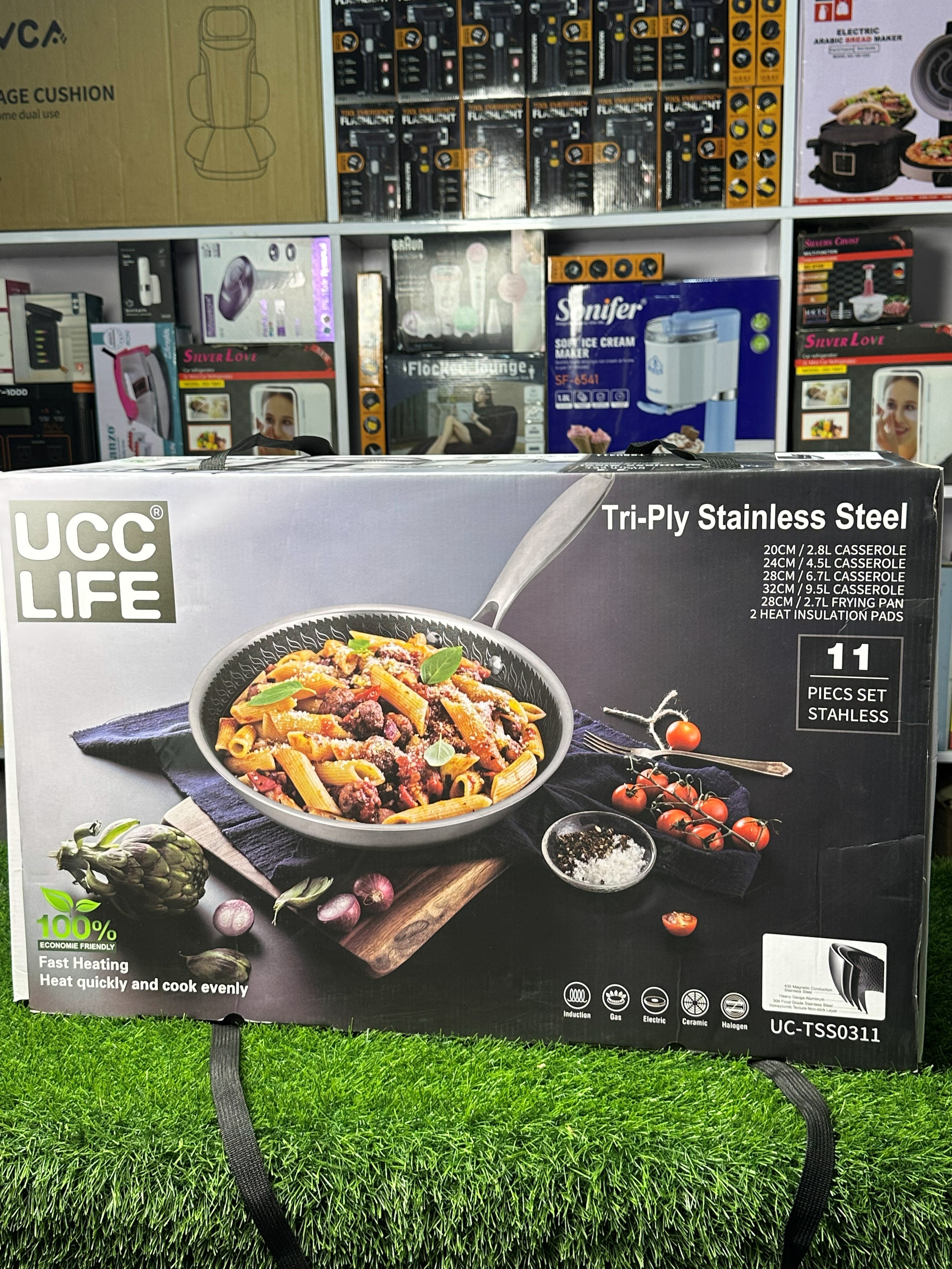 UCC Life Tri-Ply Stainless Steel 11-Piece Cookware Set | Honeycomb Non-Stick