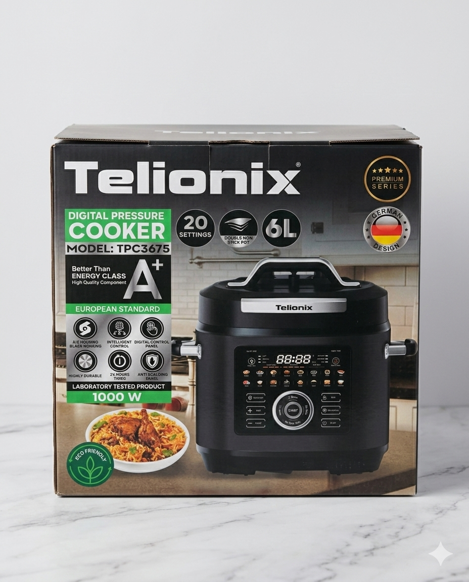 Telionix 6L Digital Pressure Cooker TPC3675 – 1000W Multi-Function Smart Electric Cooker