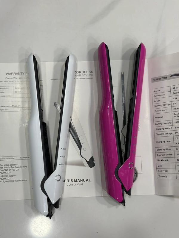 Cordless Rechargeable Hair Straightener SD-07 | 4000mAh | 320°F–400°F | Pink & White
