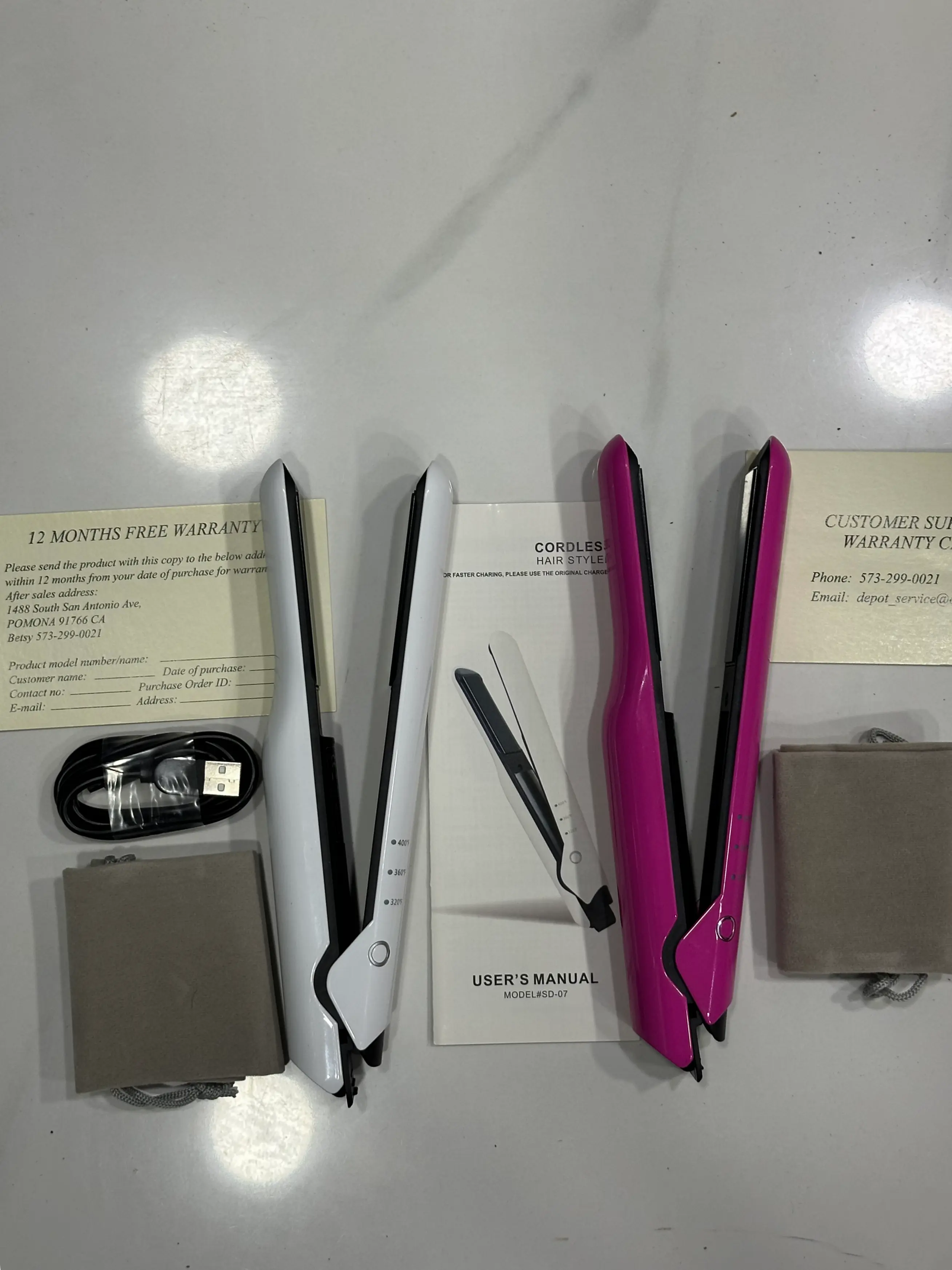 Cordless Rechargeable Hair Straightener SD-07 | 4000mAh | 320°F–400°F | Pink & White