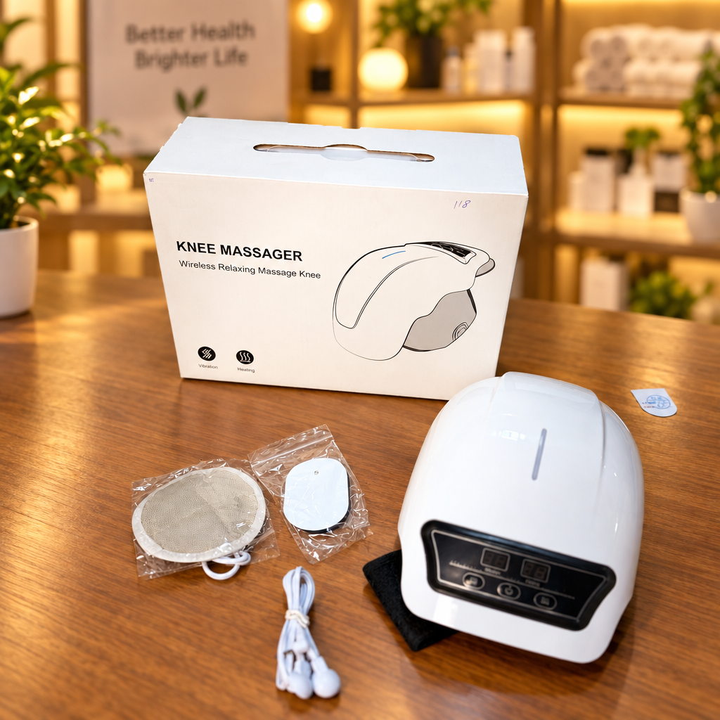 Wireless Knee Massager - Box packaging front view - Showroom