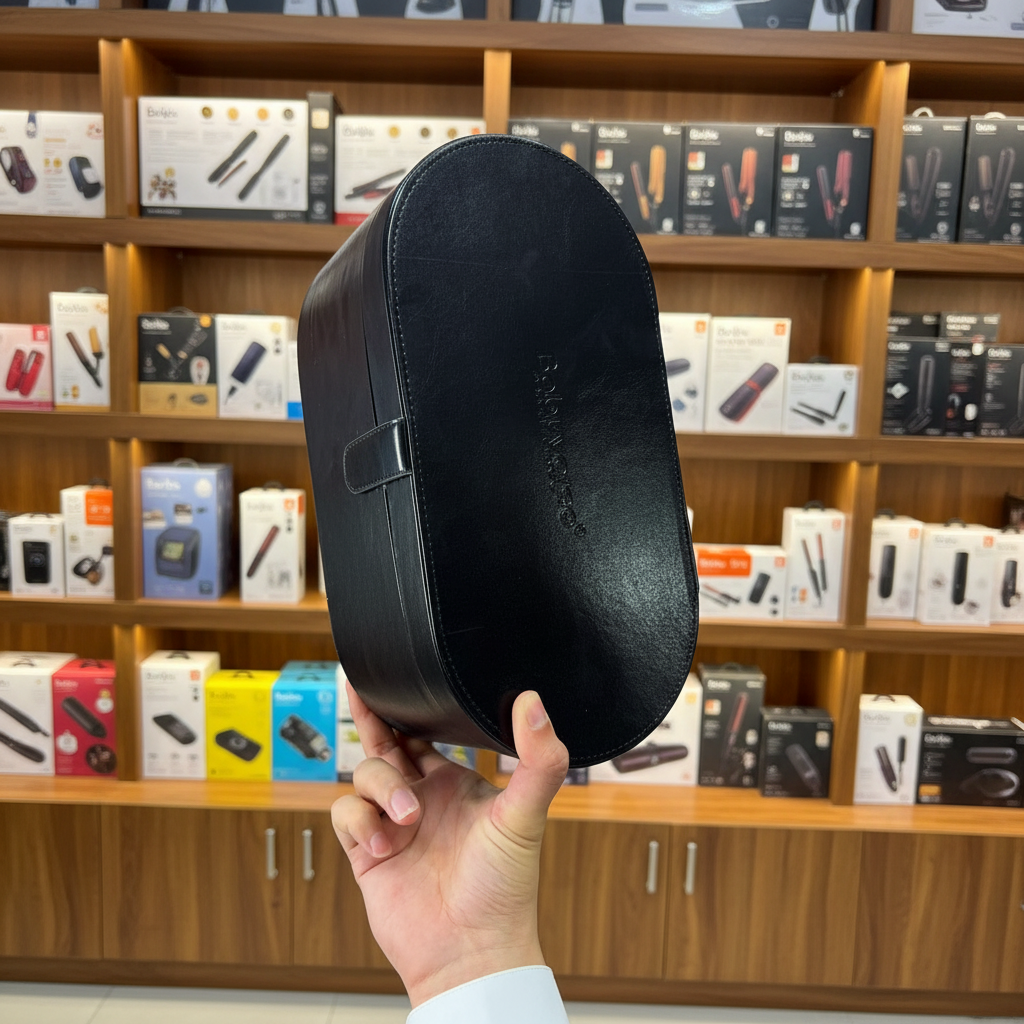 BaByliss TP-7+1 - Black oval leather carry case held in hand - Showroom