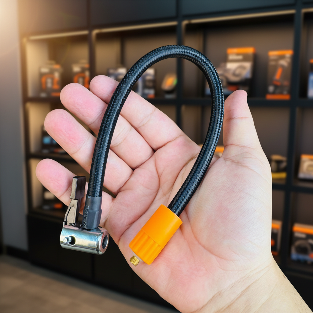 HW-0353 Car Jump Starter - Air hose with orange connector and metal tire valve chuck - Showroom