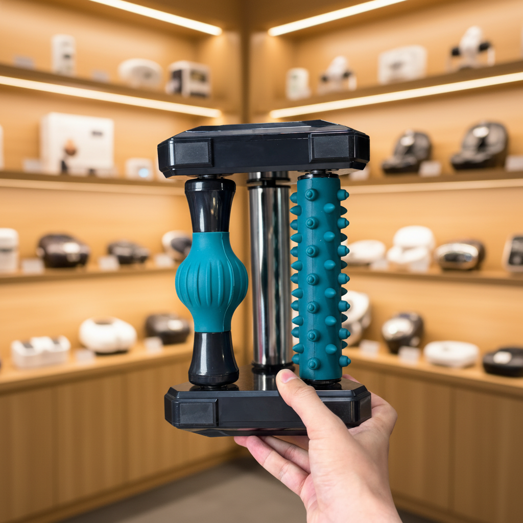 LKL0158 Plantar Fascia Relaxer - Top spiked roller and bottom relaxation ball front view - Showroom