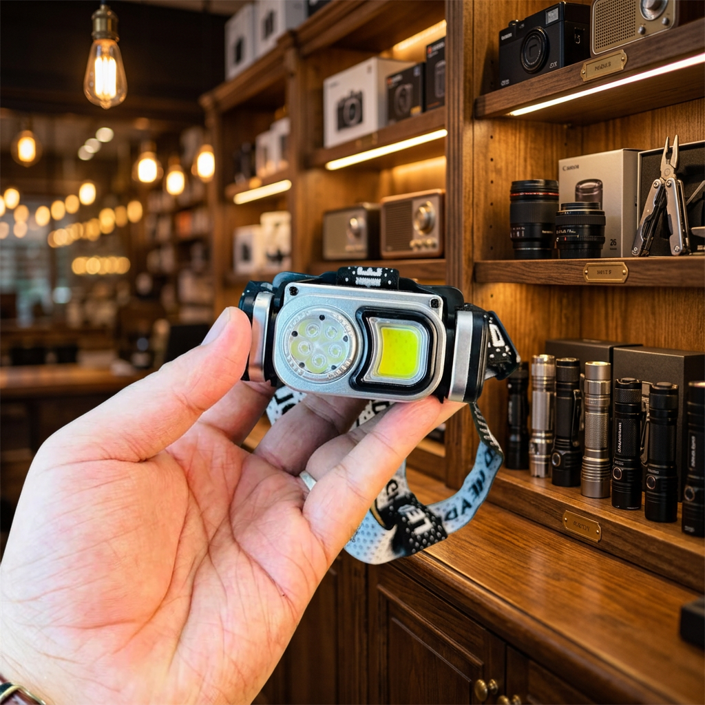 Headlamp top controls and battery indicator