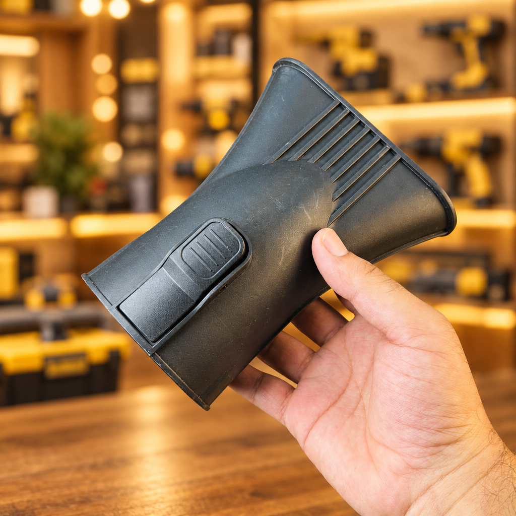 F041 flat wide black nozzle attachment held in hand - Showroom