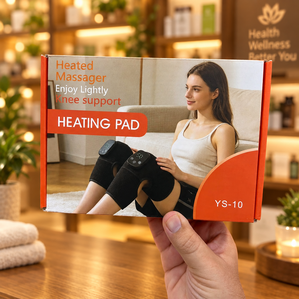 YS-10 Heating Pad orange retail box held in hand - Showroom
