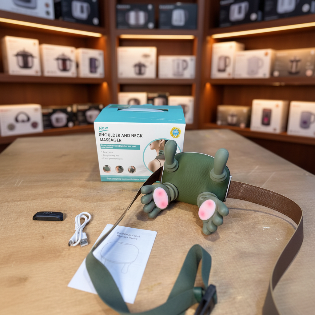 Shoulder and Neck Massager - Side view with strap - Showroom