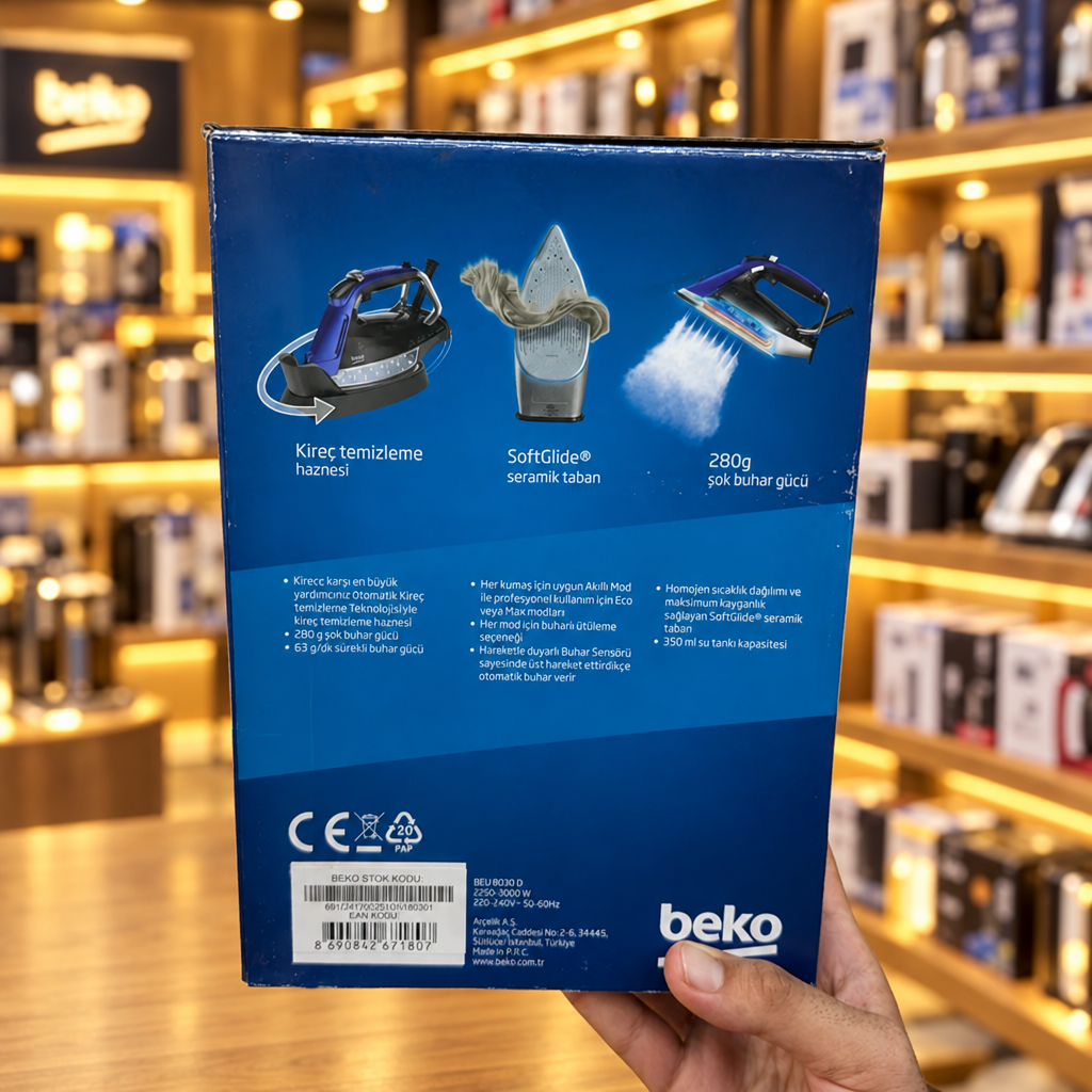 Beko High Power Steam Iron – 3000W, 280g Steam Boost, Ceramic Soleplate