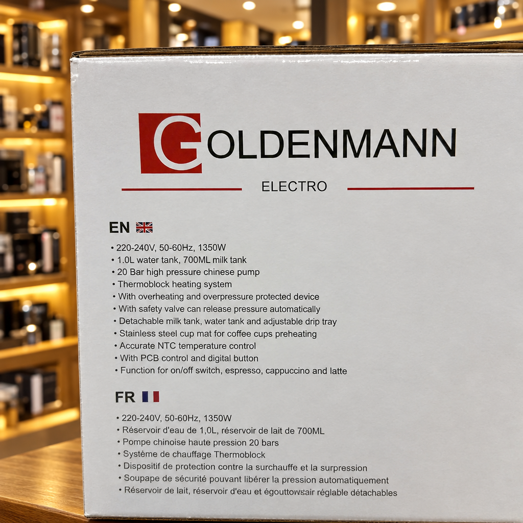 Goldenmann Espresso Coffee Maker – 1350W, 20 BAR, 1.0L