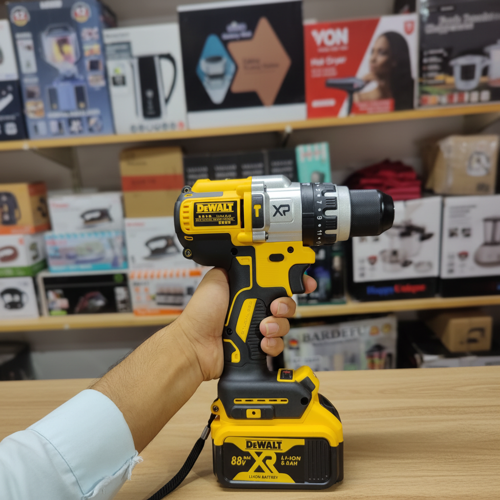 DeWALT 88V Drill - Battery close-up hand held - Showroom