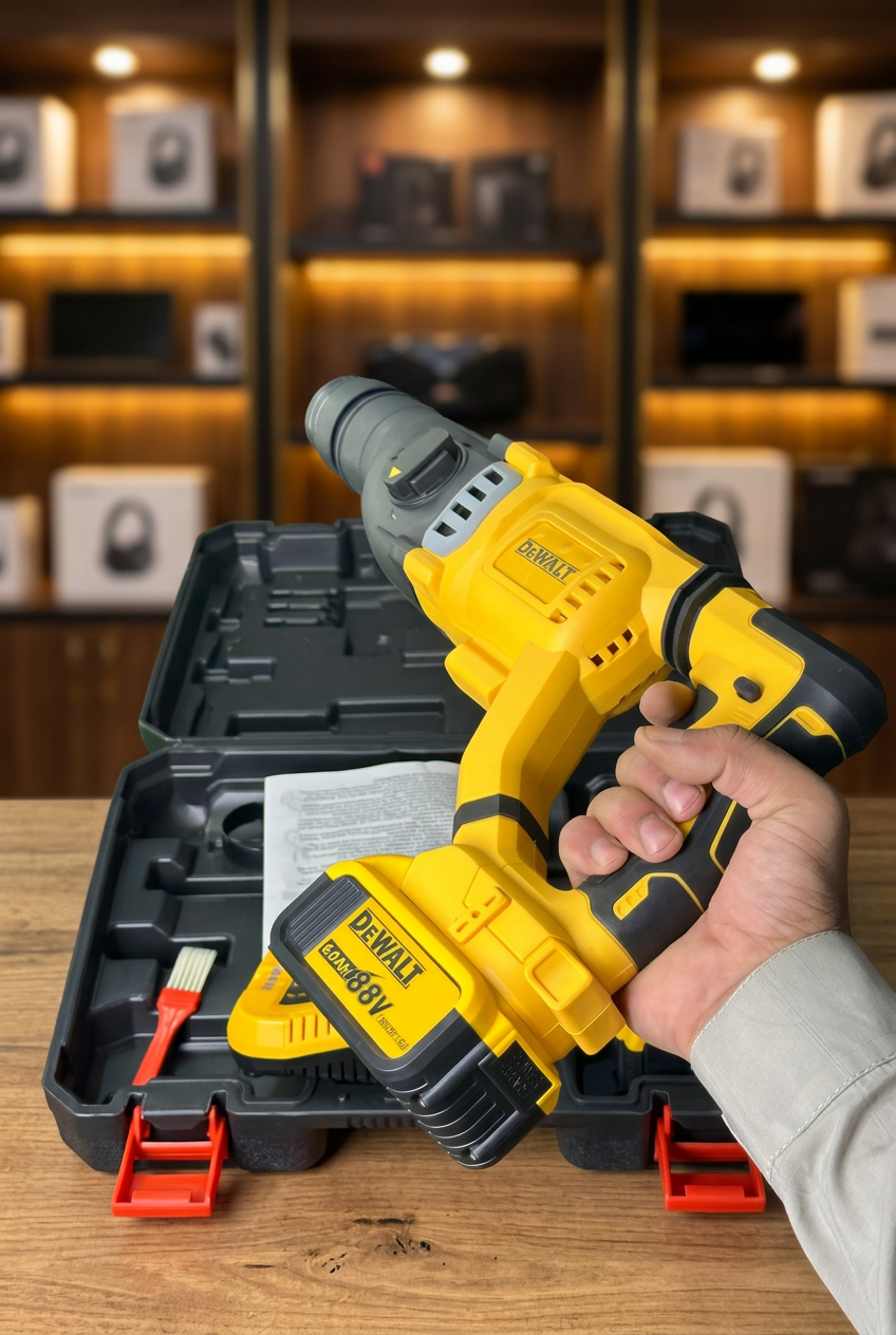 DeWalt hammer drill battery and grip close-up