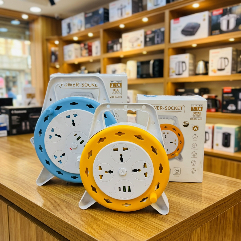 Yellow power socket extension reel
