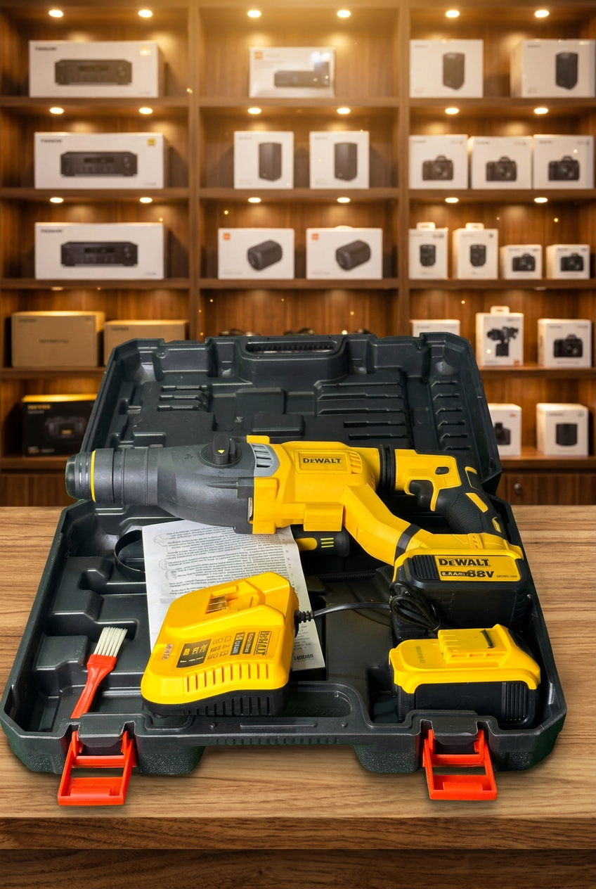 DeWalt drill kit with two batteries and charger in open case
