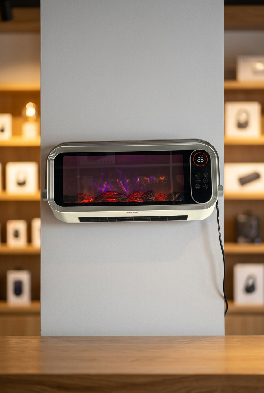 YAUJIN wall-mounted heater with illuminated flame display