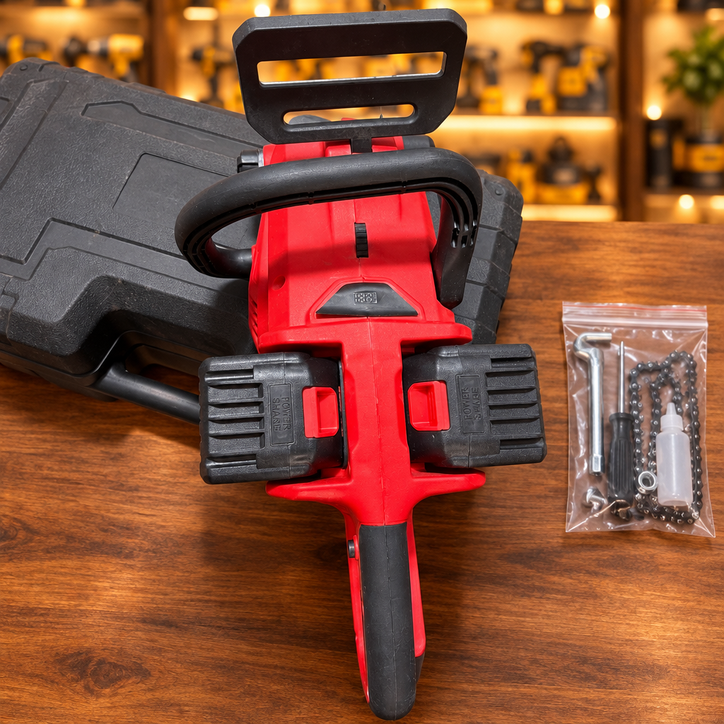 Full kit flat lay chainsaw carry case and accessories bag - Showroom