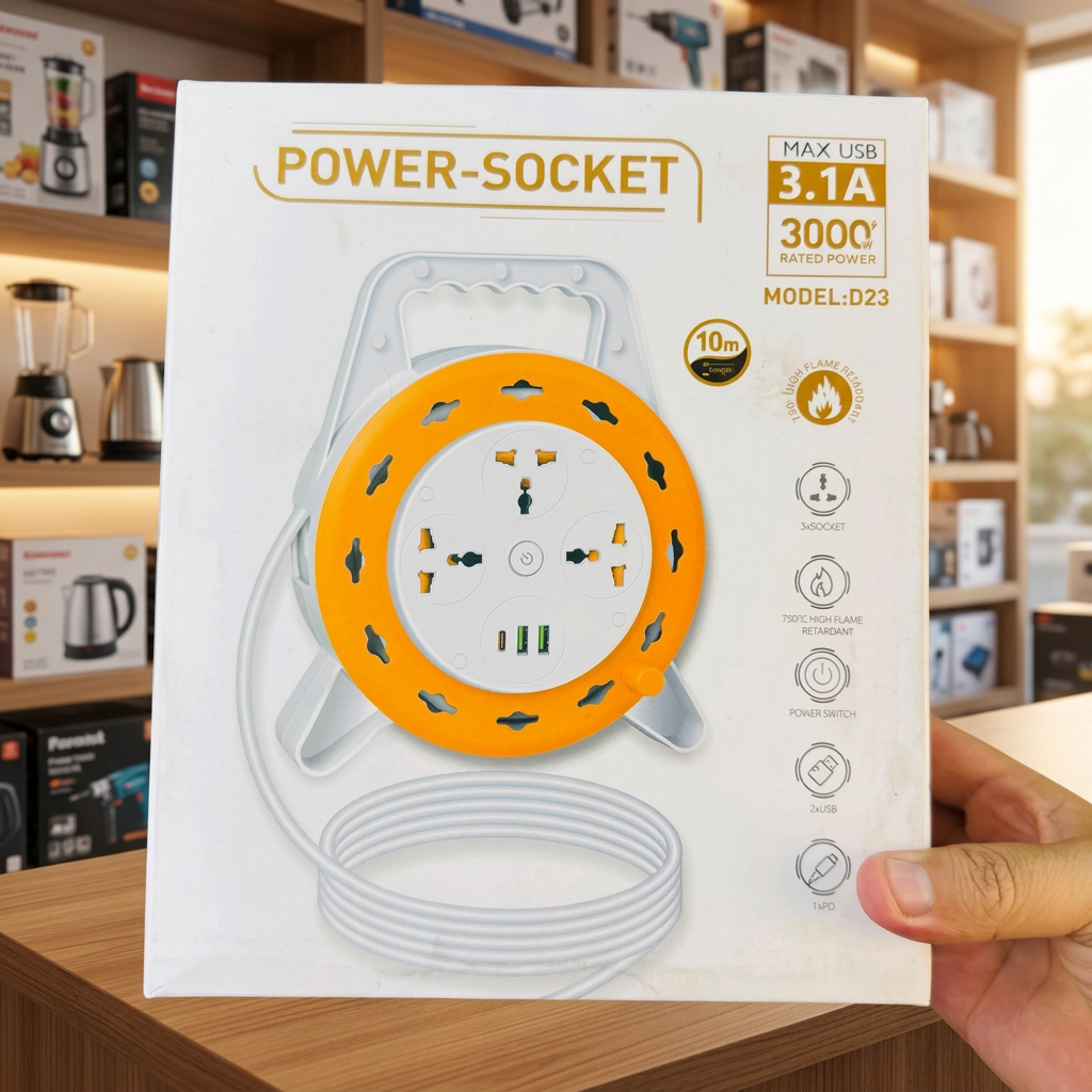 D23 power socket extension packaging marked 10 metres