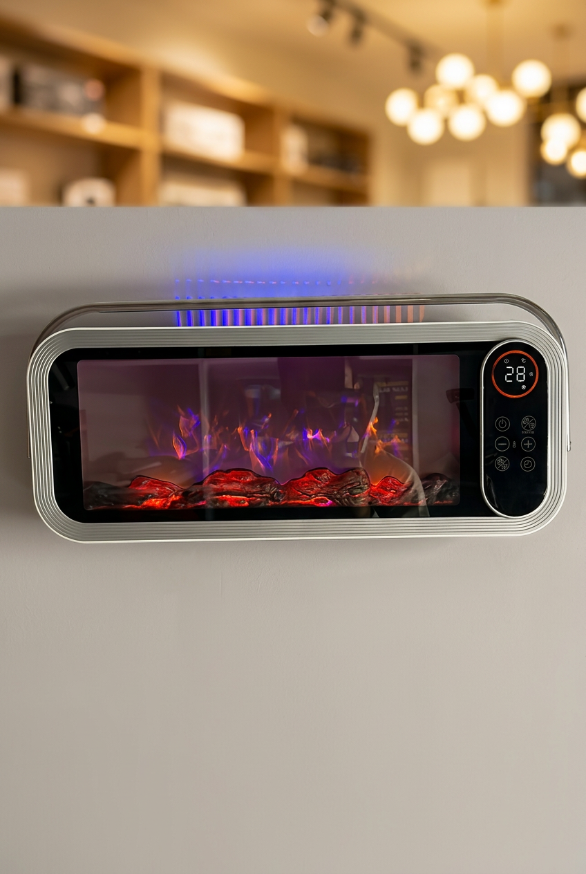 Heater decorative flame display and temperature indicator