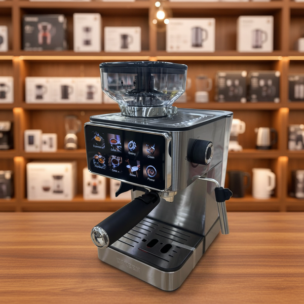 UAKEEN ZL-1509 Espresso Coffee Machine with Built-in Grinder | 1350W | 25 Bar | 1.8L | LED Touch Screen