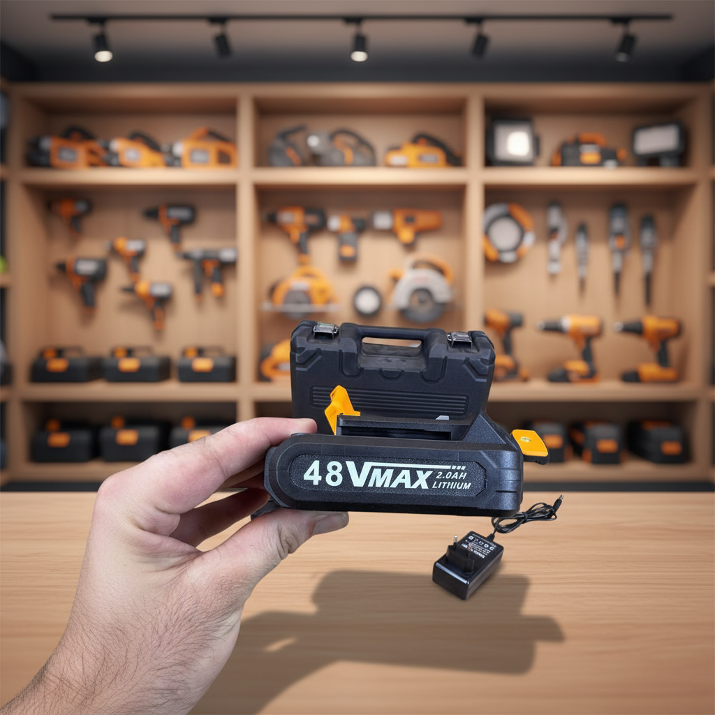 Tile Vibrator - Full tool with battery side view - Premium Showroom