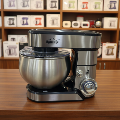 UAKEEN ZL-1603 5.5L Stainless Steel Stand Mixer | 1600W | Blue LED | Dough Hook, Whisk & Beater
