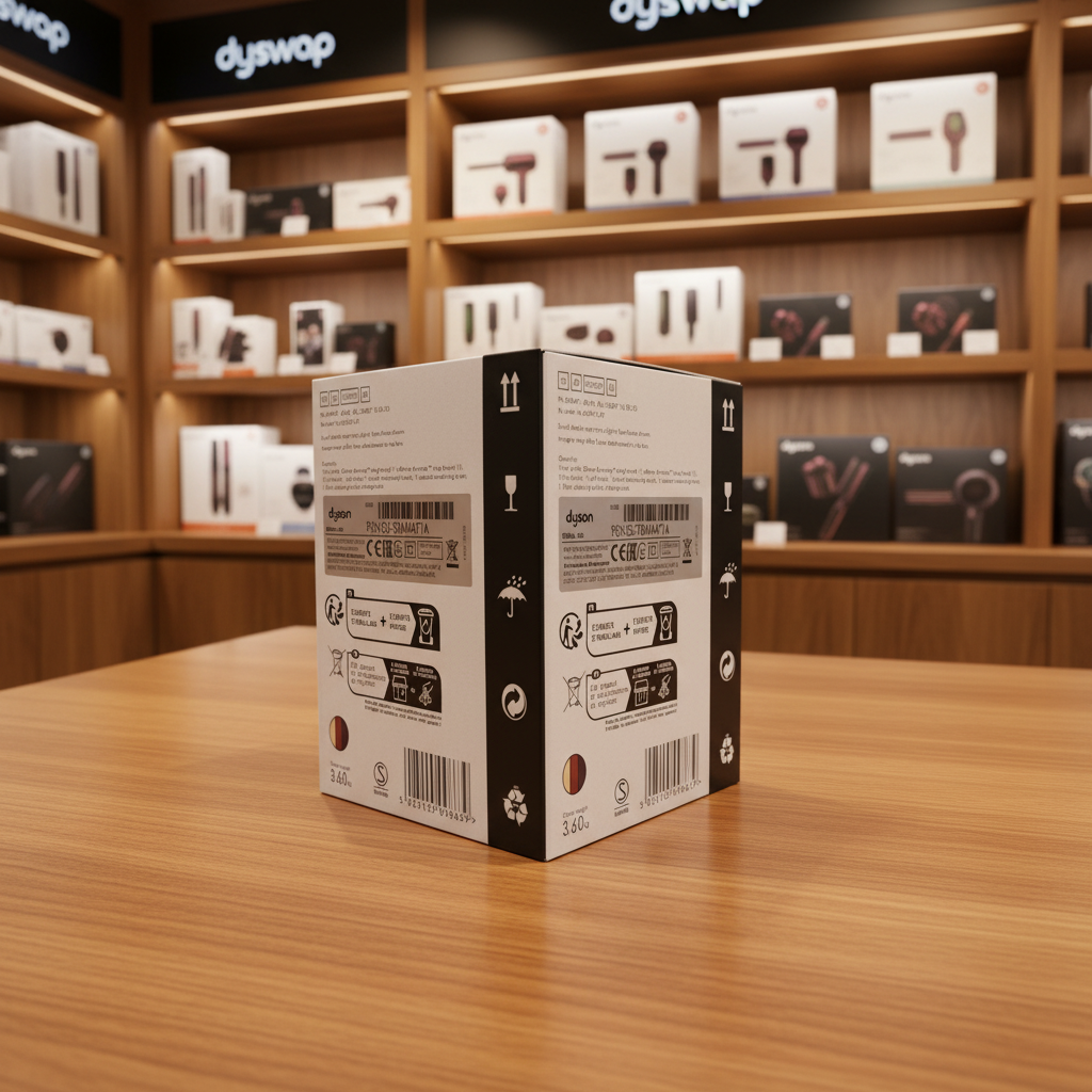 Dyson Airwrap i.d. HS08 - Retail box side panel with straight+wavy branding - Showroom