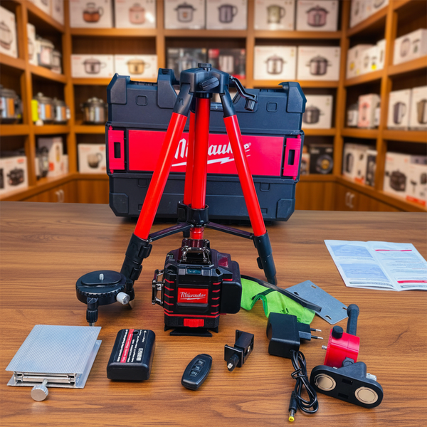 Milwaukee-Style 360° Rechargeable Laser Level – 3D Green Beam Self-Leveling Kit